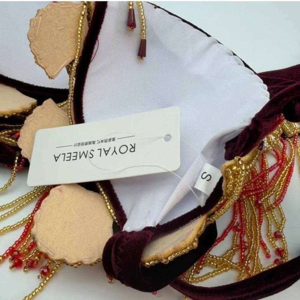 Luxury Embellished Belly Dance Costume Set – Burgundy & Gold – Festival Outfit - Picture 6 of 8